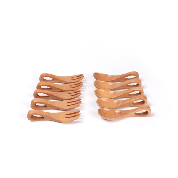 0 - 12 Months BPA Free Wooden  Baby Spoon Fork Set Animal Shaped
