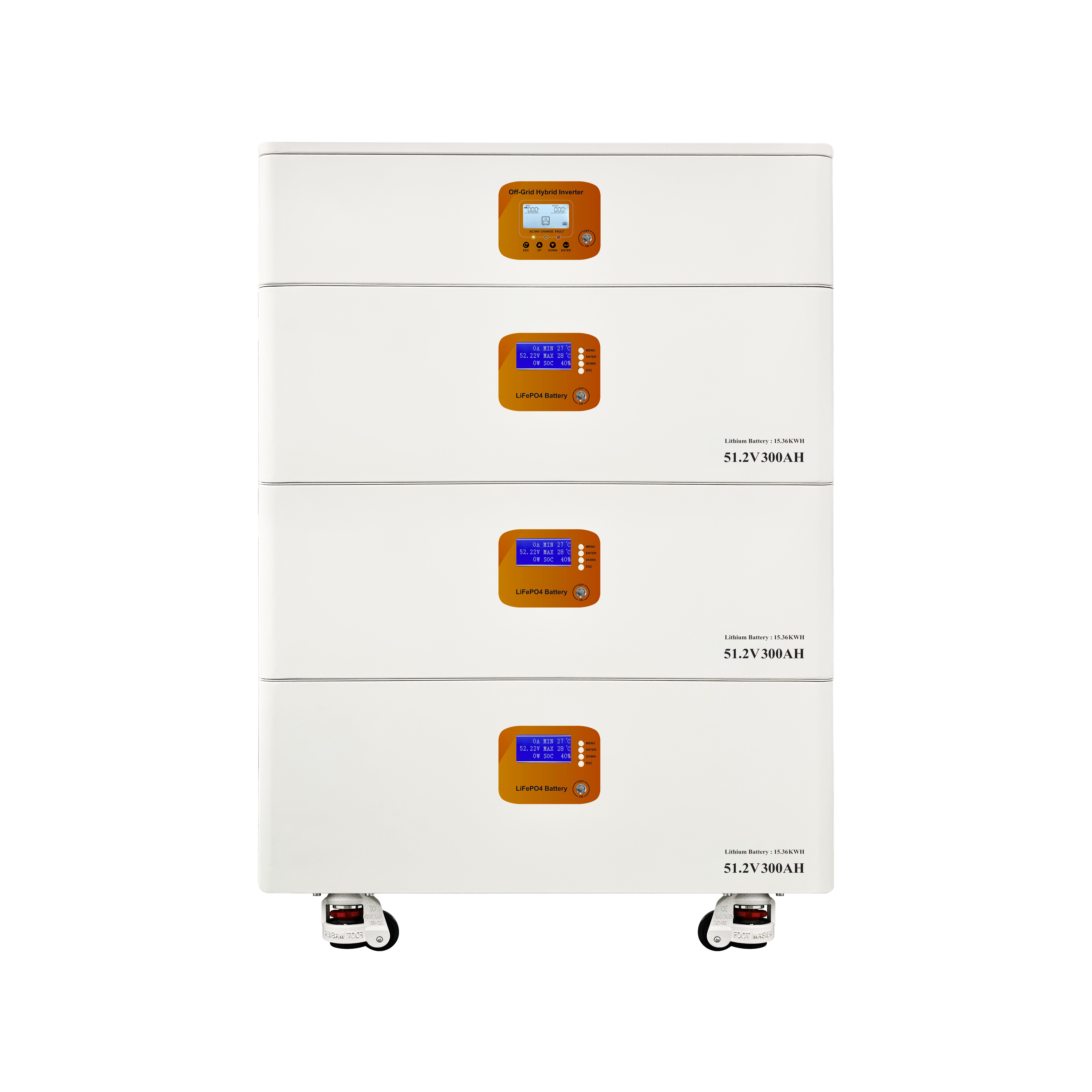 12KW Hybrid Inverter Parallel Up To 6 Units 51.2V Horizontal Stacked Solar Storage System expandable energy storage 15.36~61.44kWh capacity optional dual MPPT PV input