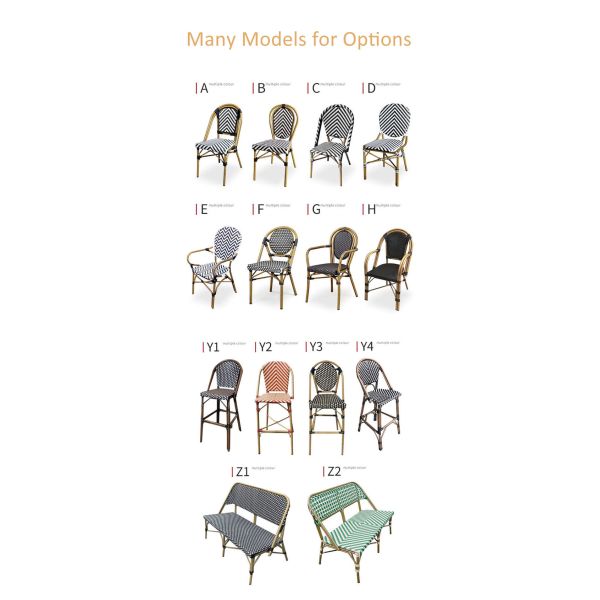 Outdoor French Bistro Chairs & Bar Stools – PE Rattan Patio Furniture with Bamboo Look Frame