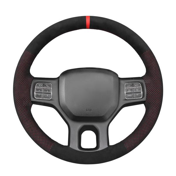 MEWANT Fashion Anti Skid Backed Athsuede  Hand Sew Car Steering Wheel Cover Non-slip Carbon For Dodge RAM 1500 3500 2013-2018