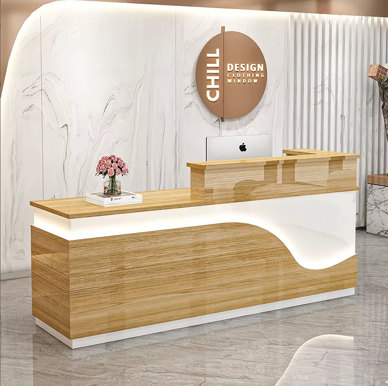 Premium Solid Wood Service Desk with LED Ambient Light for Jewelry Store