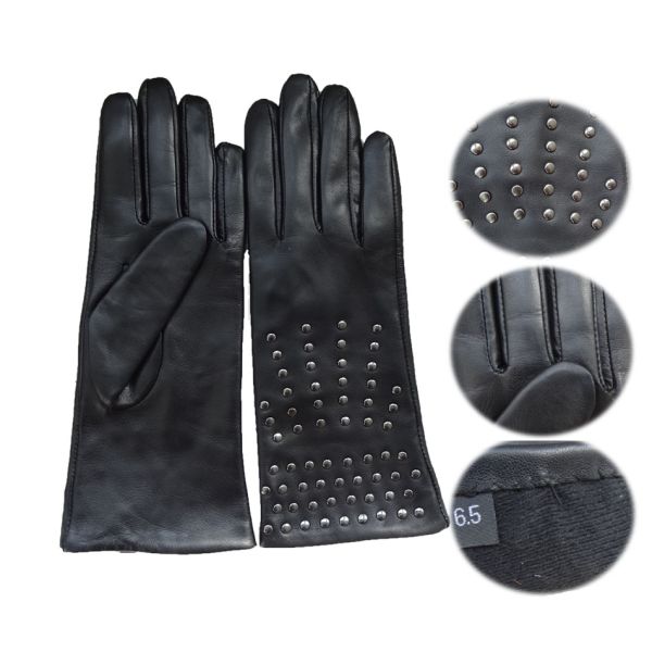 Plain Type Mens Soft Leather Gloves Machine Sewing Studded Leather Gloves