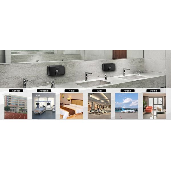 INOVI ZSH12-1200BHF-NEGRO montado en pared industrial de acero inoxidable Dispensador de jabón para manos negro 1200ml