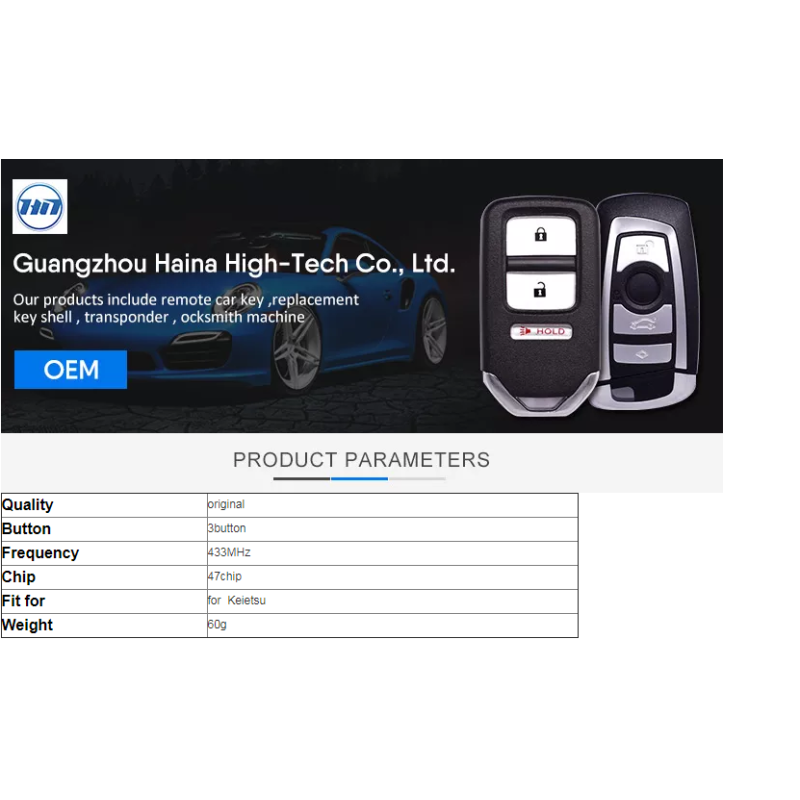 Remote Car Smart Key Fob with 3 buttons 433MHz 47 transponder chip for Keietsu