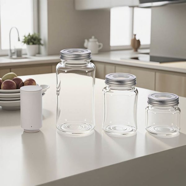 airtight vacuum seal glass jars with professional display aesthetics for Artisan Coffee Roasters & Specialty Tea Brands