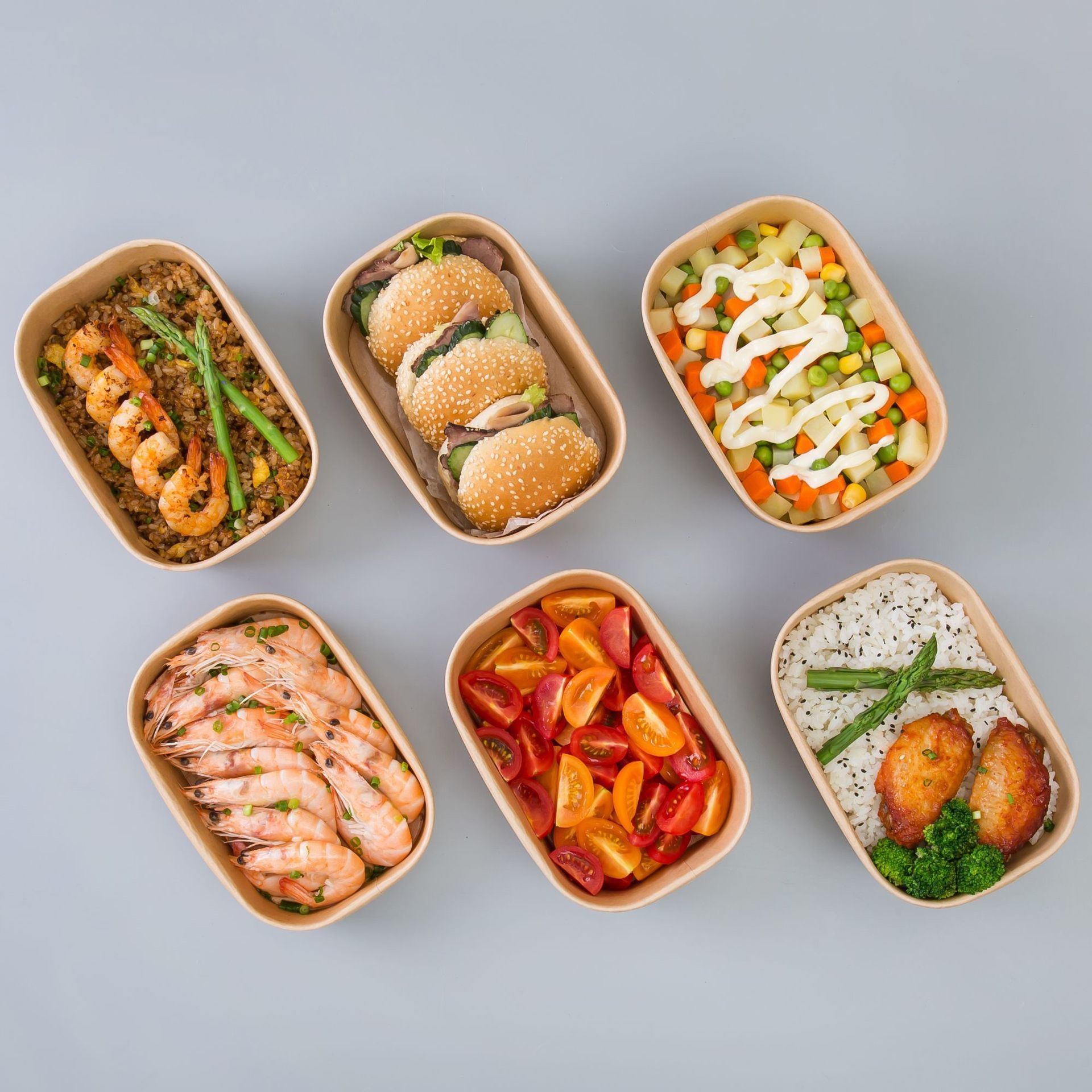 Disposable Salad Bowl and Burger Kraft Paper Box with Paper Lid in Different Size