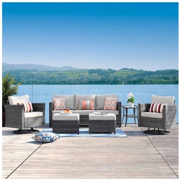 Muebles de sofá al aire libre, patio de vidrio de ratan jardín conjunto a prueba de agua y a prueba de sol terraza silla de salón jardín de estilo nórdico