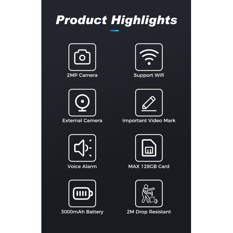 Mini 4K 2MP UHD High Relosution Body Worn Camera With Voice Alarm and 2M Drop Resistant WIFI Wearable Camera for Video Recording