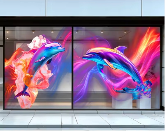 Led Film Glass Sticker Indoor Flexible Screen Full Color Window Transparent Led Display For Glass Wall