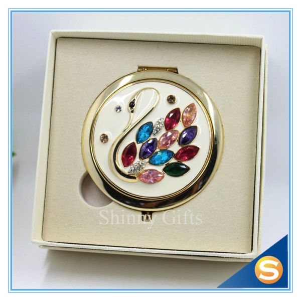 Shinny Gifts Rhinestone Small Metal Mirror For Craft Crystal Round Shape Pocket Mirror