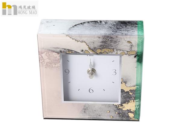 Home Decoration Square Glass Clock / Glass Desk Clock Customized Designs