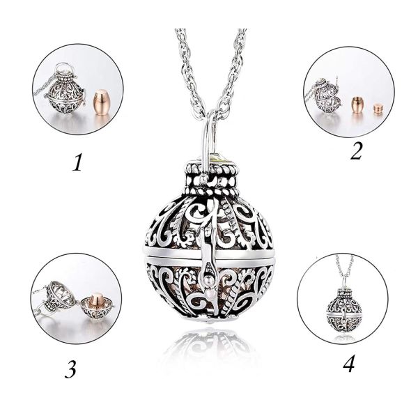 Men's Round Hollow Urn Pendant Necklace Cremation Jewelry for Ashes Keepsake Dream Catcher Ash Holder Necklace Charm Memorial Jewelry