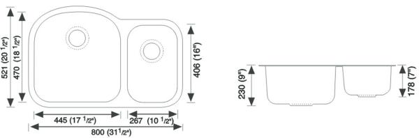 stainless steel sink with undermount sylte for USA market with 18gauge and 16gauge