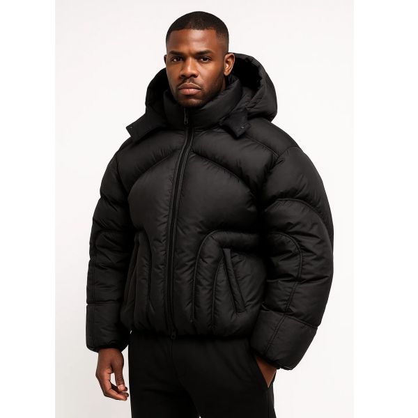 OEM Windproof Bubble Padded Puffer Men's Jacket Custom Removable Hood Printed Thick High Quality Winter Coat Jacket for Men