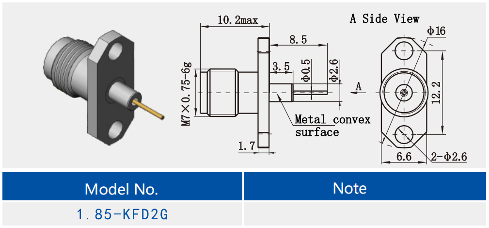 Женщина 1,85 мм RF соединитель фланцевый рот Тип нержавеющей стали Материал с длинной микрополоской