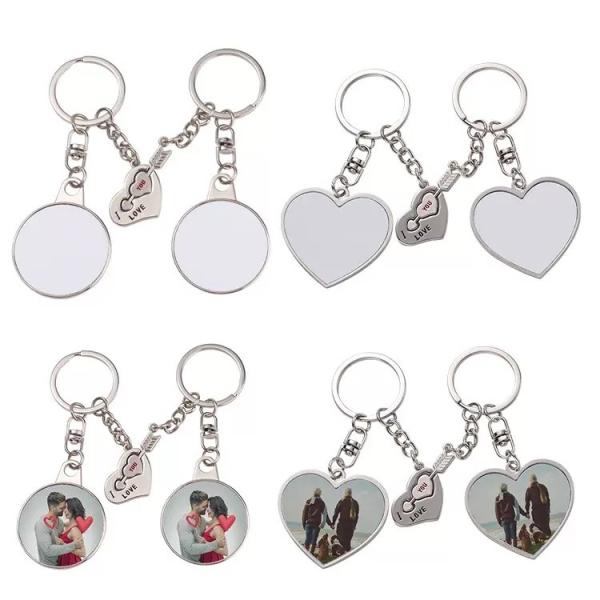 Heart And Round Shape Sublimation Blank Metal Keyring For Lovers Bag Pendant