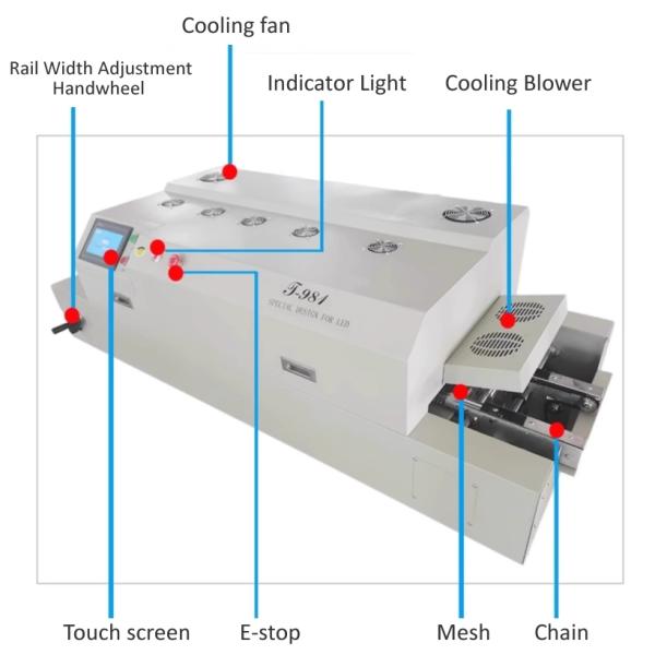 T981 Benchtop Chain Reflow Oven Lead-free 8-zone BGA Soldering Double-Sided PCB
