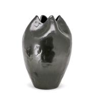 Pétalas criativas de alta qualidade em forma de vaso cerâmico de luxo preto com vidro metálico para decoração de mesa