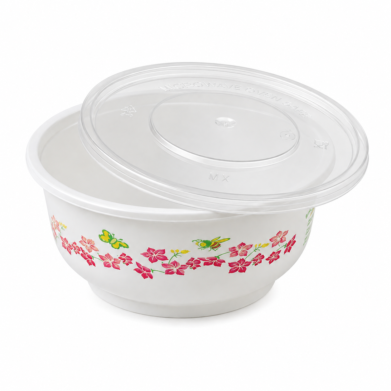 Japanese Style 360ml White PP Bento Soup Container Floral Lid for Meal Prep