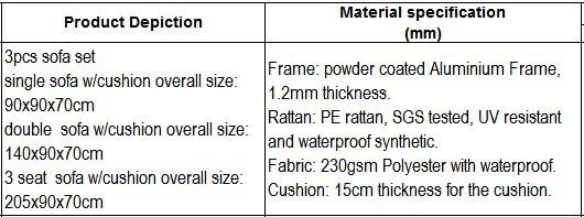 3pcs rattan arm sofa