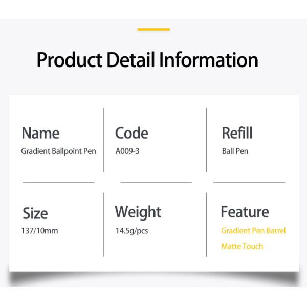Nouveau stylo à bille à baril métallique de couleur dégradée en aluminium de 1,0 mm