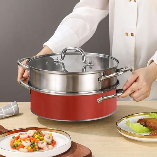 High Capacity Metal Stainless Steel Pot Steamer Food Steamer Pot Kitchen Cooking Pot With Glass Lid