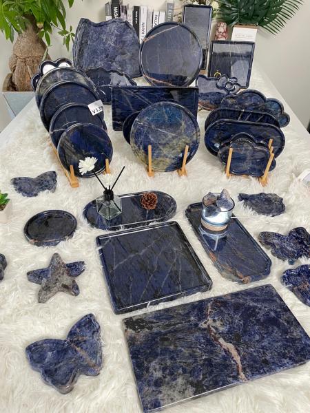 Piedra de lujo Brasil Cloisonne Plato de mármol azul natural y taza para servir la mesa bandeja, bandeja de almacenamiento, bandeja de té