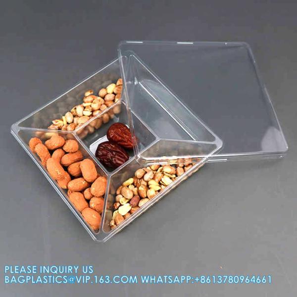 10 Inch Disposable Divided Plastic Food Tray Platter Appetizer Tray With Lid Round Plastic Serving Tray