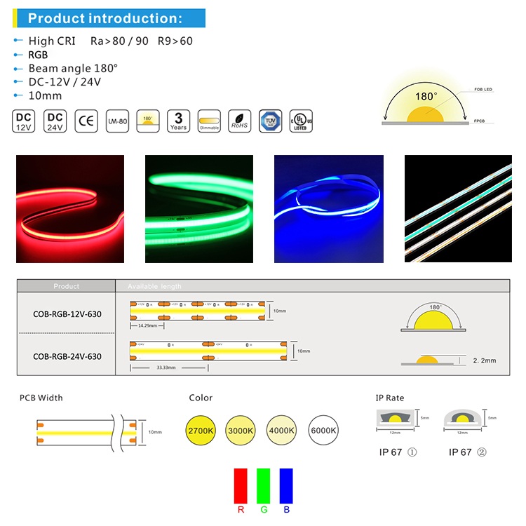 630 обломоков на метр RGB привели УДАР RGB прокладки привели ширину ленты DC24V 10mm