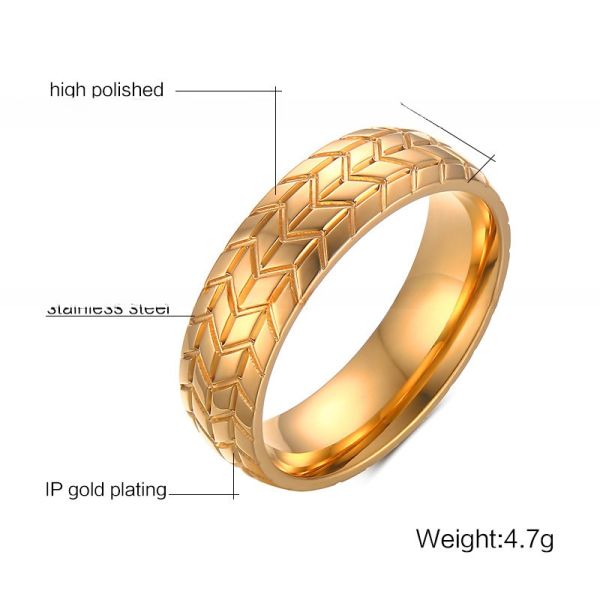 Wedding Engagement Gift Stainless Steel Tire Tread Ring Plating 6mm For Couple