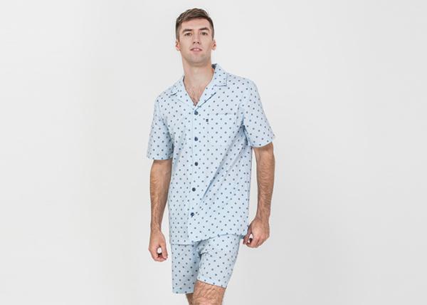 Anti Shrink Mens Button Down Pajamas , Mens Loungewear Shorts Sets Blue Color