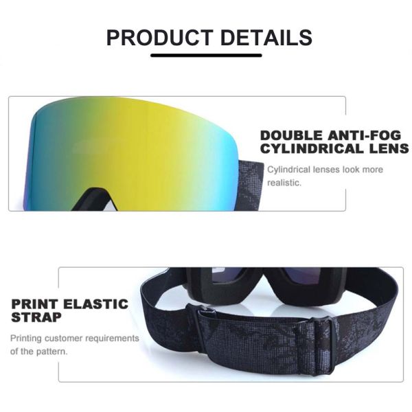 Custom Cylindrical Lens Type Double Lens Magnetic Ski Goggles with TPU PC Material