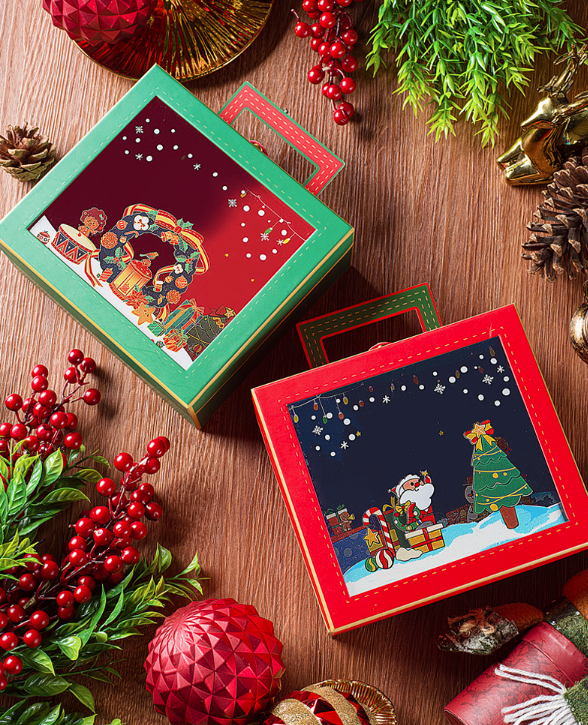 Christmas Box Set Premium Windowed Gift Packaging Santa Snowflake Designs Carry Handle Christmas Eve Souvenir Empty Box