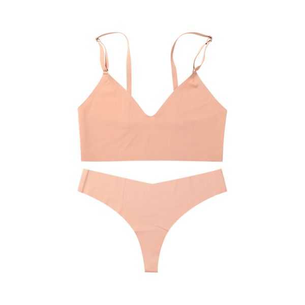 New Arrival Women Sexy Underwear Bra Set Women's V-neck Thong Underwear Seamless Wire-free Comfortable Sports Bra Set