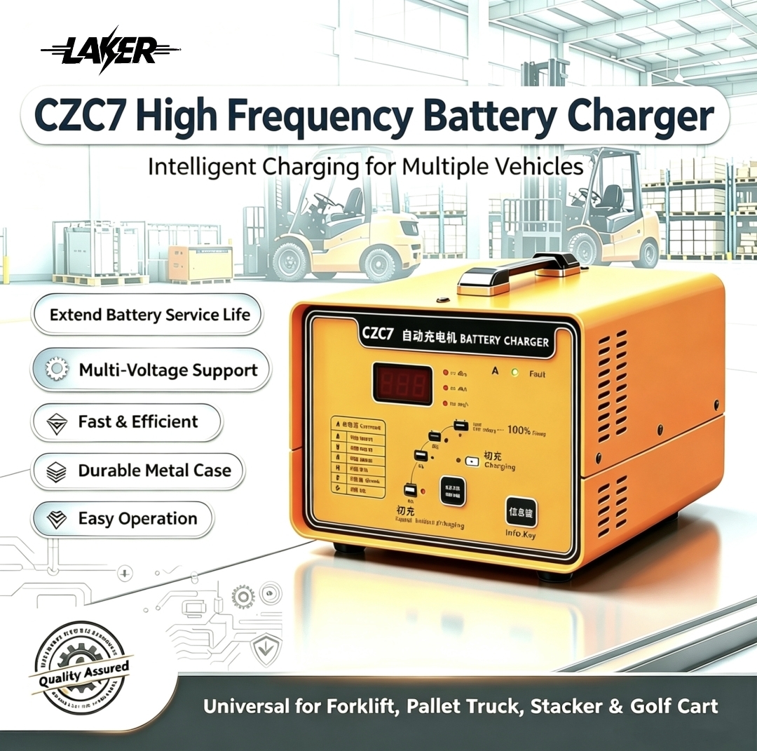 CZC7 Series Upgraded Smart Multi-stage High-frequency Automatic Charger, Heavy-duty Safe Fast Charging Battery Maintenance Device for Forklift, Pallet Truck, Stacker & Golf Cart