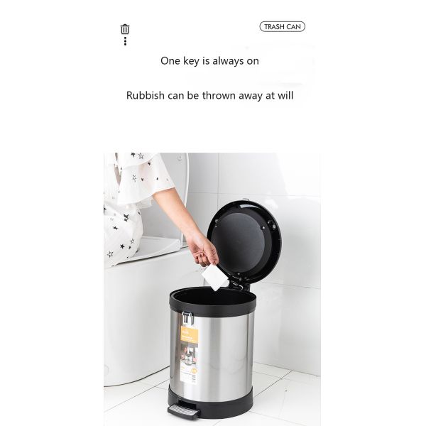 Stainless Steel Kitchen Compressible Trash Can Household Living Room Pedal Toilet Deodorant Slow Drop Foot on Trash Basket
