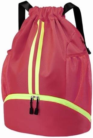 HOEDIA SPORTS DRAWSTRING BACKPACK - STRING SWIM GYM BAG WITH SHOES COMPARTMENT AND WET PROOF POCKET FOR WOMEN&MEN