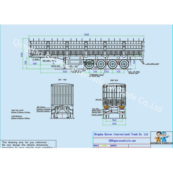 Fence Wall Air Suspension Quadaxles 60T Cargo Semi Trailer