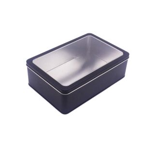 Large Black Empty Cookie Tins Glossy Varnish Butter Cookie Tins With Transparent