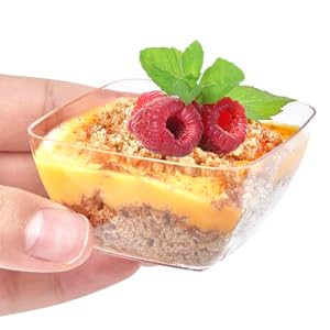 2 Oz Mini Dessert Cups With Spoons, Clear Plastic Reusable Small Party Serving Cups For Appetizers, Hors D'Oeuvres Plates