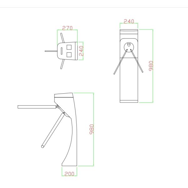 Torniquete de trípode de acero inoxidable 304 de 210x270x980mm