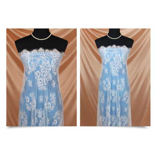 Garment Accessories Ivory Eyelash Fancy Lace Chantilly Bridal Dress Fabric in Ivory Black double color Stock