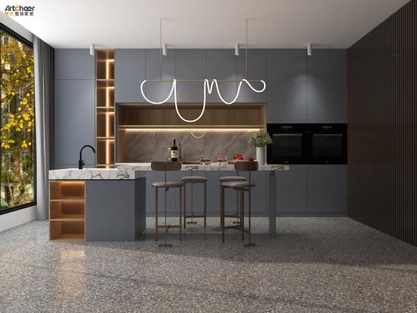 Durable I Shape Modern Kitchen Design with Pure Acrylic Countertop and Lazy Susan Storage