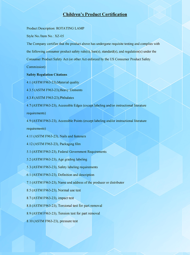 HUIZHOU ZHENGMING SCIENCE AND TECHNOLOGY CO.,LTD Certifications