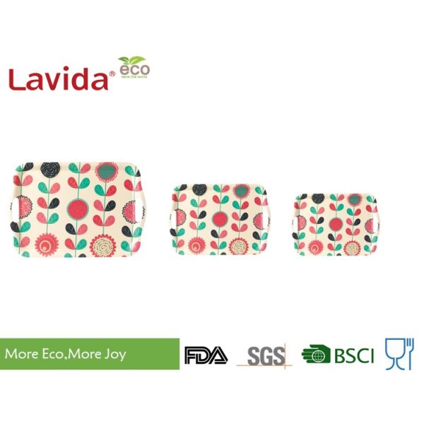 Non - Toxic Bamboo Fiber Tableware High End Hand Drawn Nature Flowers Customized Printing