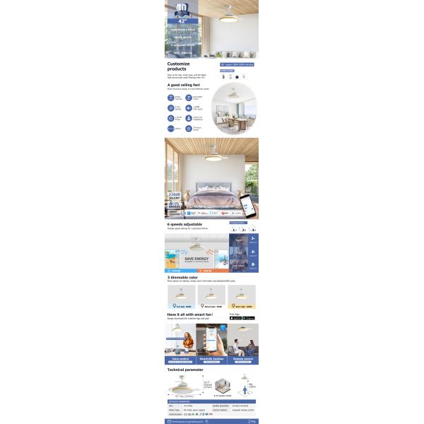 42 pulgadas ventilador de techo decorativo con control remoto 3000K/4500K/6000K temperatura de color y 2-