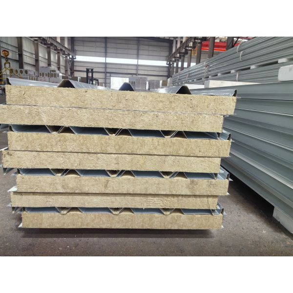 Rockwool Roof Sandwich Panel with 12 Meters Length, 0.035 W/m·K Thermalconductivity and Grade A Fireproof for Energy Insulation
