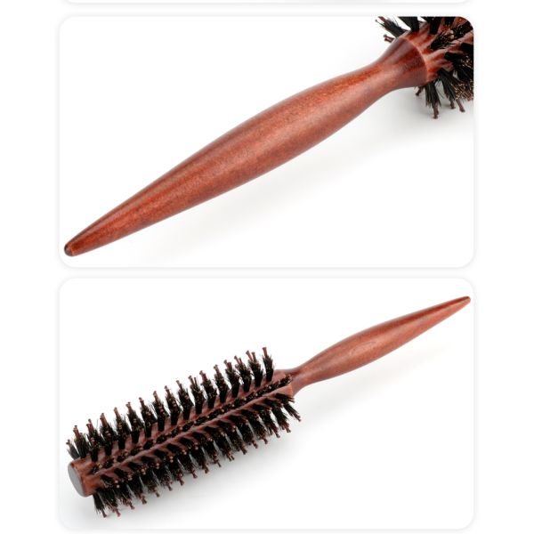 Natural Styling Anti Static Round Hair Curling Combs Set Of 3 With Wooden Handle