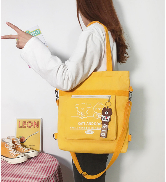 new fashion canvas tote customize color size women shopping bag multi function canvas backpacks handbags