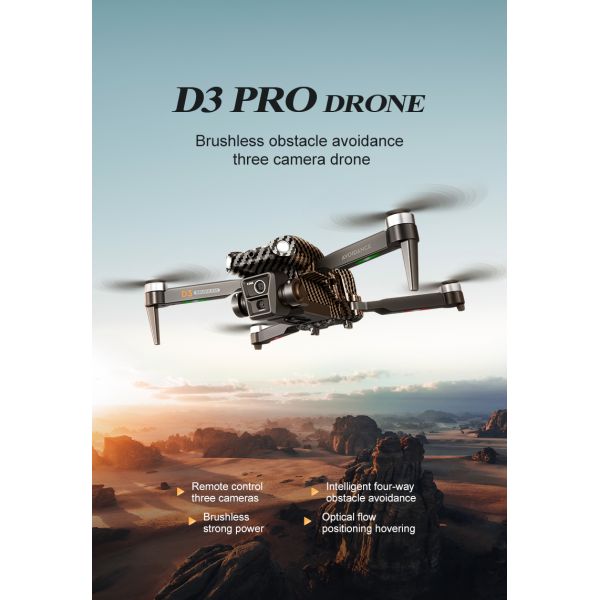 Beginner Operator Skill Level Portable RC Drone with Obstacle Avoidance and Triple Camera D3 Pro 4k Brushless Motor